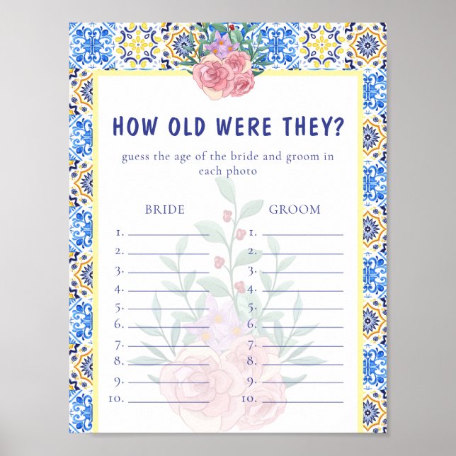 Póster Tile azul italiano Mamma Mia juego de ducha de nov (Frente)