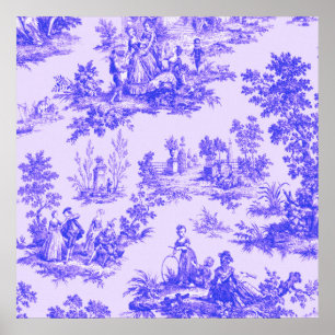 Póster Tile de jouy azul y blanco elegante
