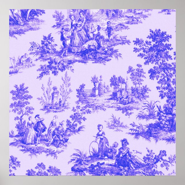 Póster Tile de jouy azul y blanco elegante (Frente)