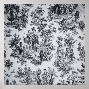 Póster Tile de jouy negro y blanco elegante