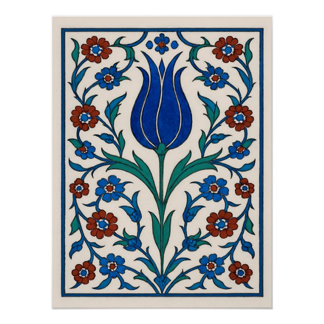 Póster Tile floral otomano - Diseño tradicional de tulipa (Anverso)