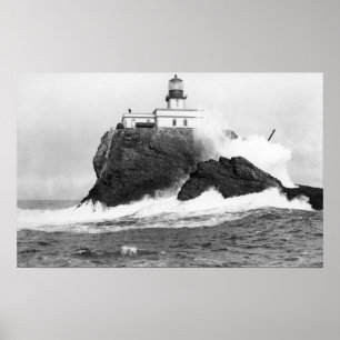 Póster Tillamook, faro de Oregon cerca de la playa, O