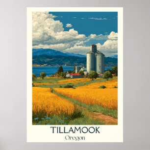 Póster Tillamook Oregon Vintage Farmland Lighthouse Art