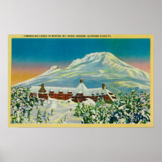 Póster Timberline Lodge in Winter at Mt. Hood