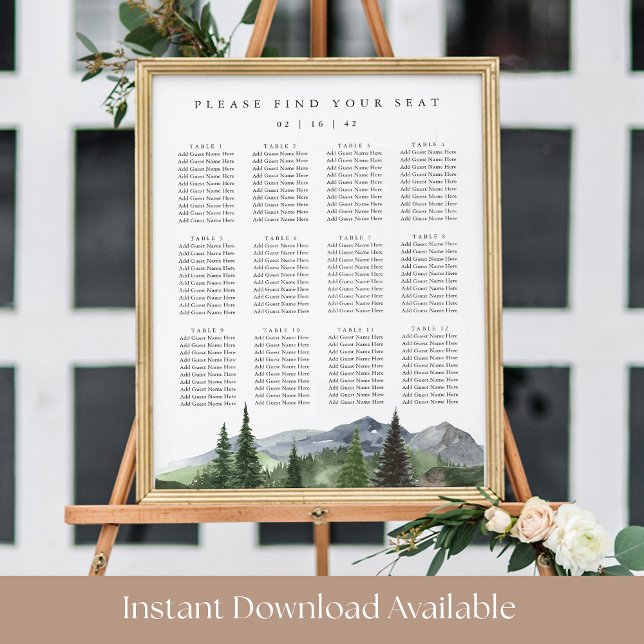 Póster Timberline | Tabla de asientos de Bodas forestales (Subido por el creador)