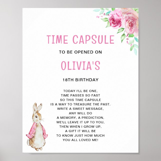 Póster Time Capsule Peter conejo Cumpleaños Rosa (Frente)
