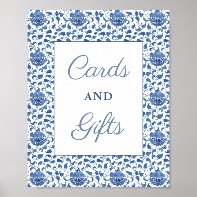 Póster Timeless Blue White Cards And Gifts Bridal Shower (Frente)