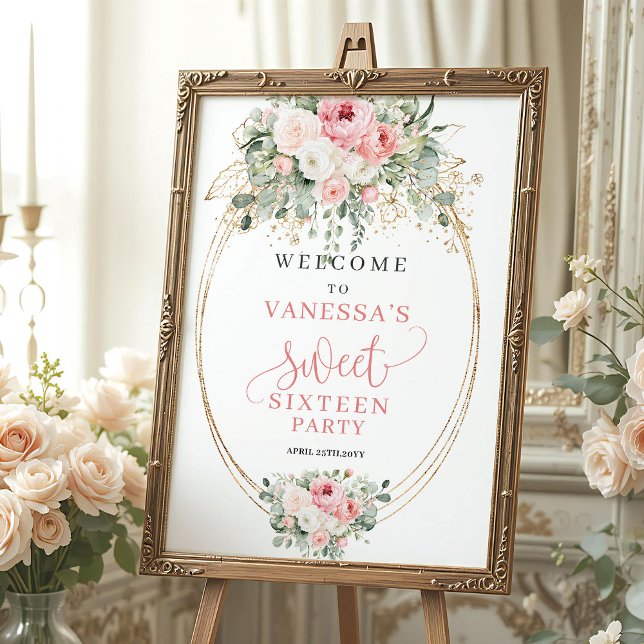 Póster Timeless Blush Floral Sweet 16 Welcome Poster (Timeless Blush Floral Sweet 16 Welcome)