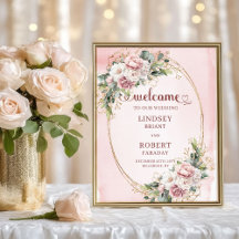 Timeless Rose Gold Flowers Greenery Welcome Sign