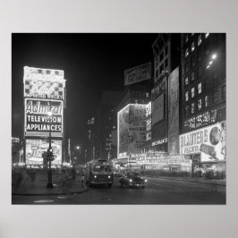 Póster Times Square de noche, 1953. Foto vintage