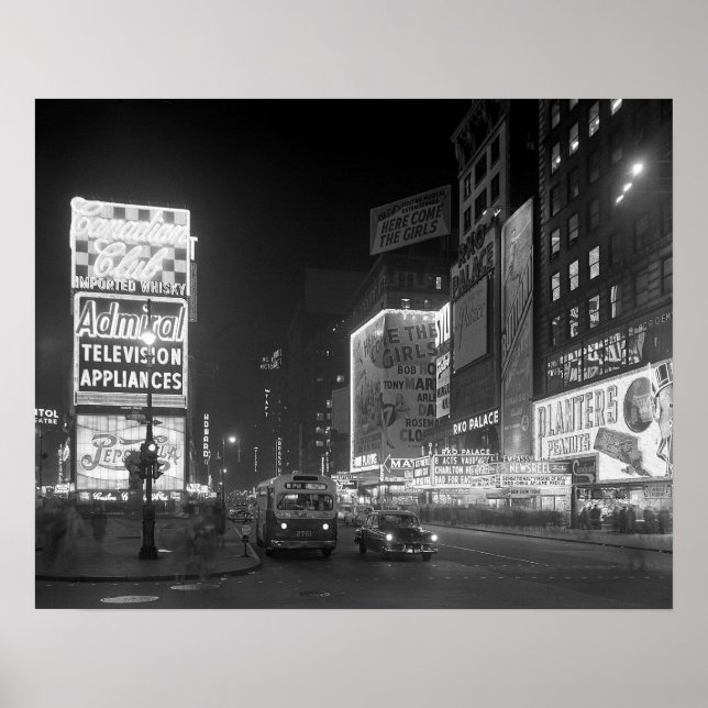 Póster Times Square de noche, 1953. Foto vintage (Frente)