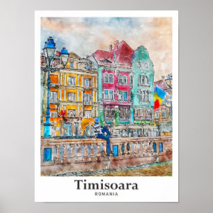 Póster Timisoara Rumanía Mano de color de agua de viaje d