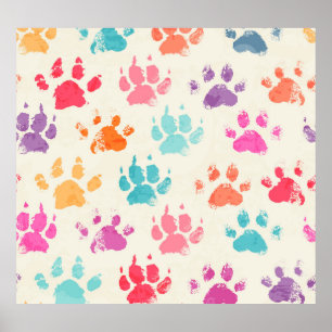Póster Tinta colorida, patas de perro sucias