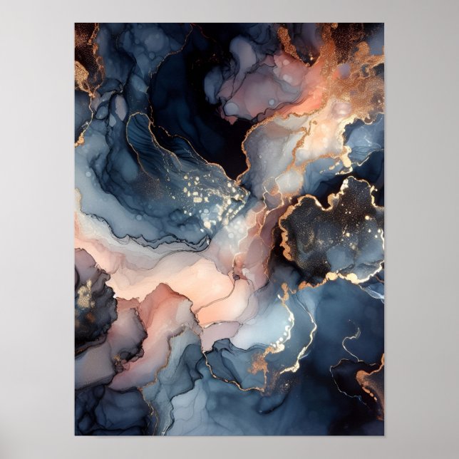 Póster Tinta de alcohol azul oscuro (Frente)
