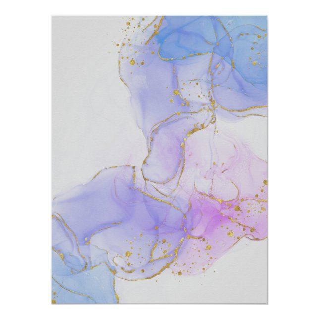 Póster Tinta de alcohol rosa, púrpura y azul (Anverso)
