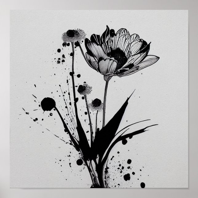 Póster "Tinta de Blooming" - Pintura de flores de bolas d (Frente)