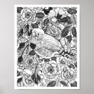 Póster Tinta de cebra y arbusto rosa