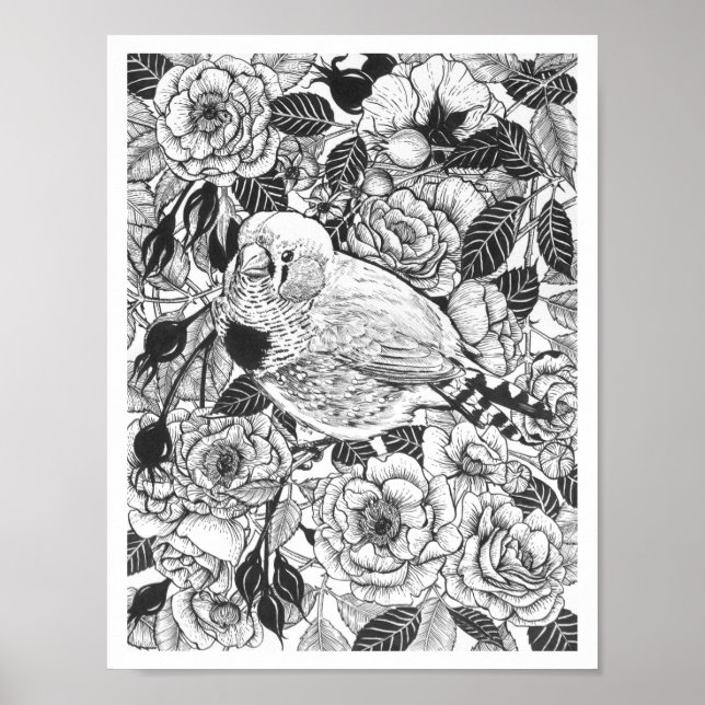 Póster Tinta de cebra y arbusto rosa (Frente)