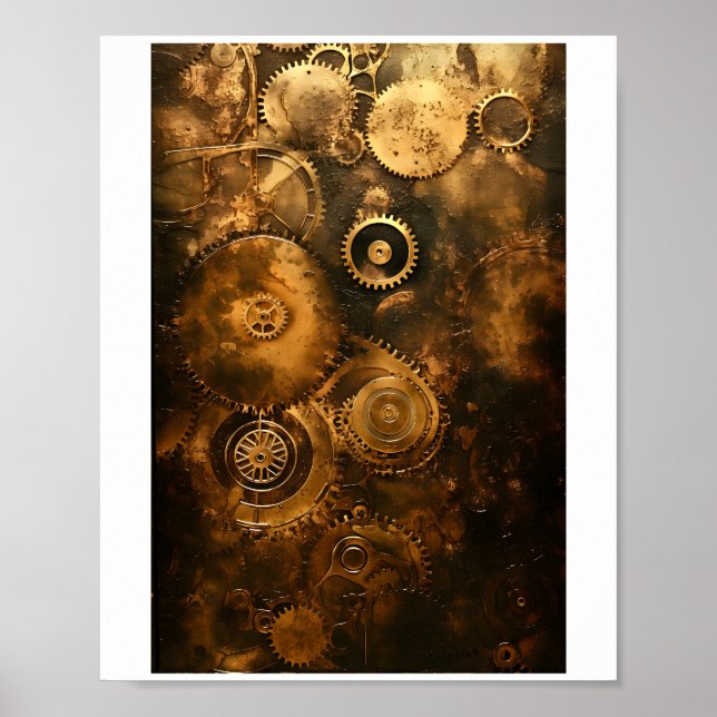 Póster Tinta De Faux 036 Imprimible Steampunk Gears And W (Frente)