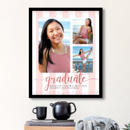 Póster Tinta Glitter Script Rosa Oro Graduación 3 Fotos