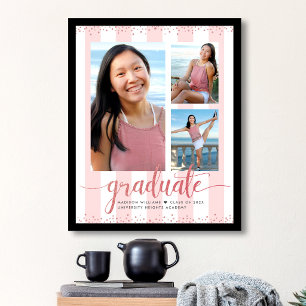 Póster Tinta Glitter Script Rosa Oro Graduación 3 Fotos