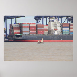 Póster Tiny Yacht And Huge Container Ship