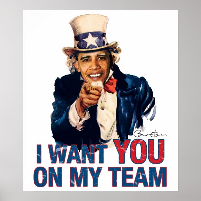 Póster Tío Barack Obama Te Quiero En Mi Equipo (Frente)