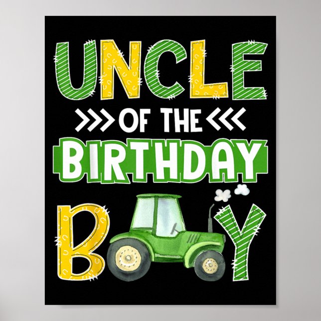Póster Tío Del Cumpleaños Tractores Camiones De Granja (Frente)
