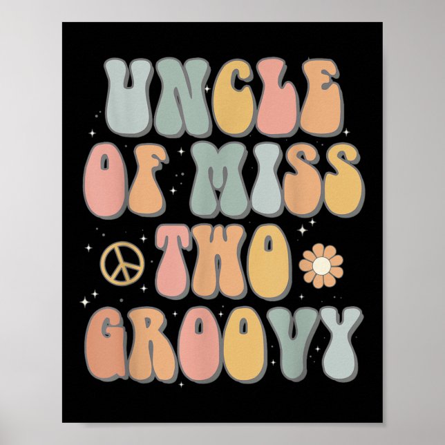 Póster Tío Dos Groovy Segundo Día de Cumpleaños Retro 2do (Frente)