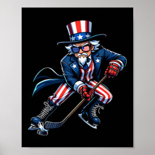Póster Tío Patriótico Sam Jugador de Hockey 4 de Julio Ho