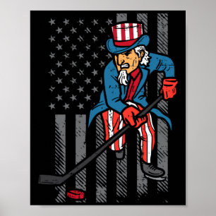 Póster Tío Sam 4 de julio Hockey sobre hielo Bandera de A