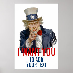 Póster Tío Sam Añade Tu Propio Texto Personalizado