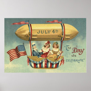 Póster Tío Sam Bandera Estadounidense Zeppelin Air Balloo