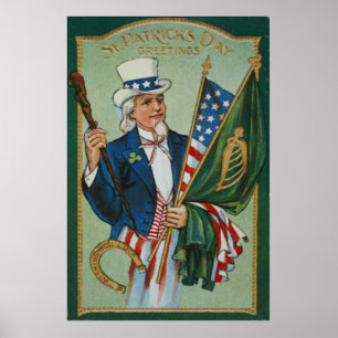 Póster Tío Sam Bandera Irlandesa Americana Lucky Horsesho