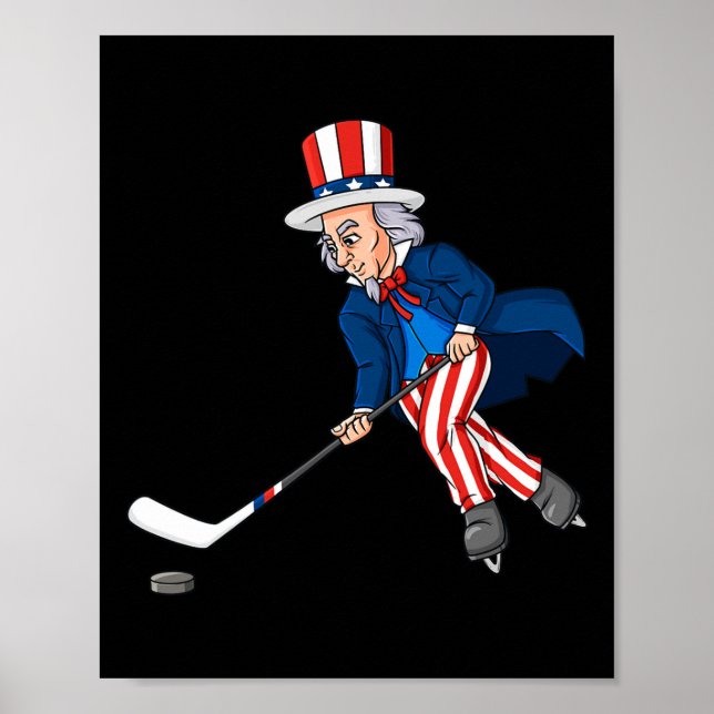 Póster Tío Sam Hockey 4 De Julio Niños Patrióticos Niños  (Frente)