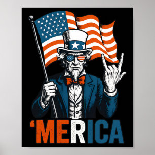 Póster Tío Sam Merica Rock Gracioso 4 De Julio Estadounid