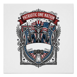 Póster Tío Sam Patriótico Esqueleto Patriota Oscuro Esque