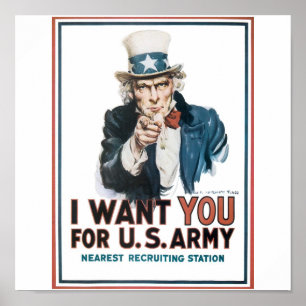Póster Tío Sam Poster, Estados Unidos. Te quiero para los