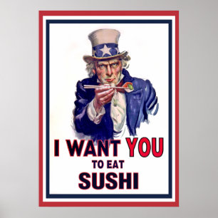 Póster Tío Sam quiere que comas sushi