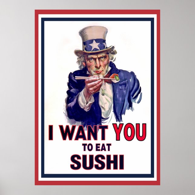 Póster Tío Sam quiere que comas sushi (Frente)