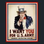 Póster Tío Sam, Quiero Que Imprima Poster<br><div class="desc">El gran tío patriótico Sam,  te quiero para el ejército de EE.UU.,  huella de reclutamiento. Originalmente pintado por el conocido y más famoso artista publicitario James Montgomery Flagg.</div>
