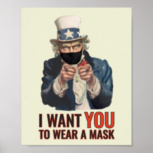Póster Tío Sam - Quiero que uses una máscara - propaganda