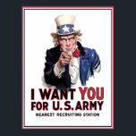 Póster Tío Sam "Te Quiero"<br><div class="desc">Este vintage poster de guerra presenta al Tío Sam en su foto más famosa. Él declara: "Te quiero". Celebre la historia estadounidense con este producto poster de guerra vintage restaurado digitalmente de The War Is Hell Store. ¿Quieres más productos militares y de historia? Desproteger</div>