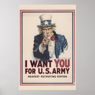 Póster Tío Sam te quiero 1917 Reclutamiento para la Prime