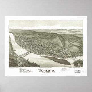 Póster Tionesta Pennsylvania 1896 Antique Panoramic Map