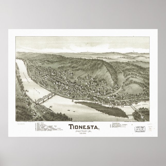 Póster Tionesta Pennsylvania 1896 Antique Panoramic Map (Frente)