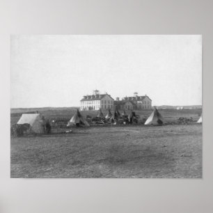 Póster Tipi de Oglala delante de la escuela de los