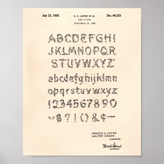 Póster Tipo de letra 1935 Patent Art Old Peper (Frente)