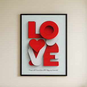 Póster Tipografía abstracta 3D moderna de amor en rojo y 