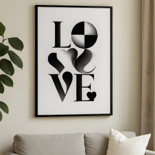 Póster Tipografía abstracta de amor minimalista monocromo